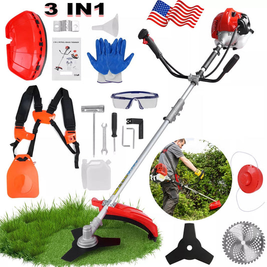 3-in-1 Gas Powered String Trimmer, 52CC Engine, Brush Cutter with Safety Kit and Accessories Weed Eater Wacker